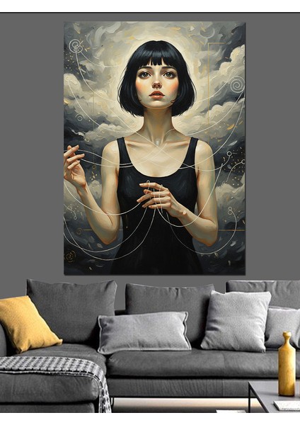 Siyah Elbiseli Kadın Portre Dekoratif Kanvas - Mdf Ahşap Tablo modelleri