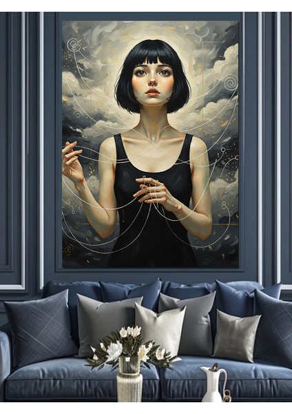 Siyah Elbiseli Kadın Portre Dekoratif Kanvas - Mdf Ahşap Tablo fırsatları
