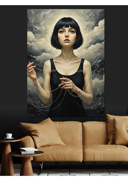 Siyah Elbiseli Kadın Portre Dekoratif Kanvas - Mdf Ahşap Tablo indirimleri