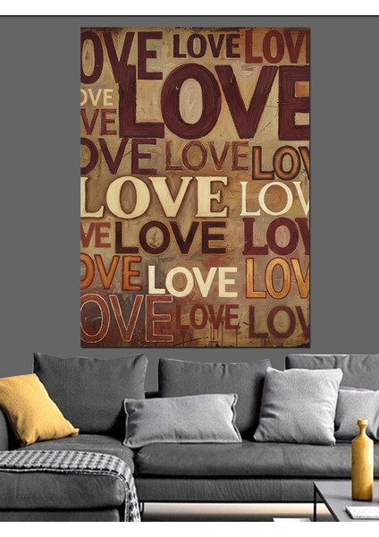 Love Kelimesi Tekrarlı Tipografi Dekoratif Kanvas - Mdf Ahşap Tablo
