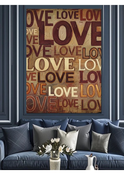 Love Kelimesi Tekrarlı Tipografi Dekoratif Kanvas - Mdf Ahşap Tablo fiyatları