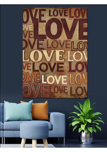 Love Kelimesi Tekrarlı Tipografi Dekoratif Kanvas - Mdf Ahşap Tablo fırsatları