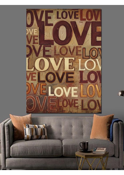 Love Kelimesi Tekrarlı Tipografi Dekoratif Kanvas - Mdf Ahşap Tablo indirimleri