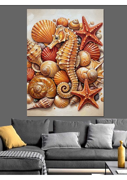 Deniz Kabukları Deniz Yıldızları Ve4 Deniz Atı Dekoratif Kanvas - Mdf Ahşap Tablo fiyatları