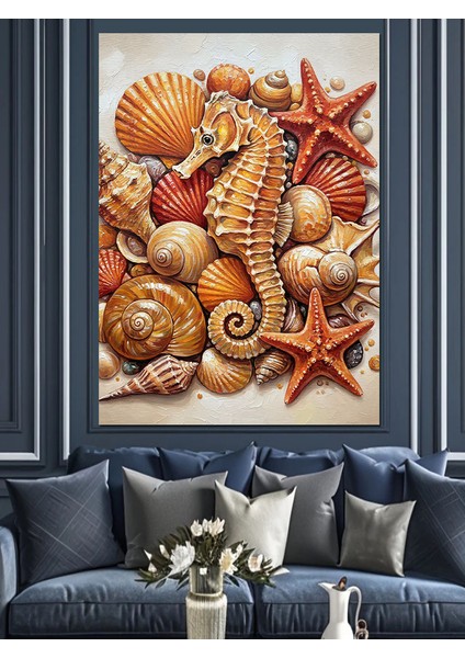 Deniz Kabukları Deniz Yıldızları Ve4 Deniz Atı Dekoratif Kanvas - Mdf Ahşap Tablo modelleri