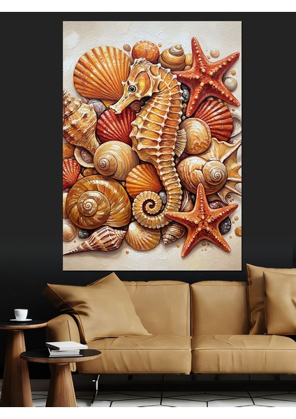 Deniz Kabukları Deniz Yıldızları Ve4 Deniz Atı Dekoratif Kanvas - Mdf Ahşap Tablo fırsatları