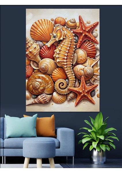 Deniz Kabukları Deniz Yıldızları Ve4 Deniz Atı Dekoratif Kanvas - Mdf Ahşap Tablo indirimleri