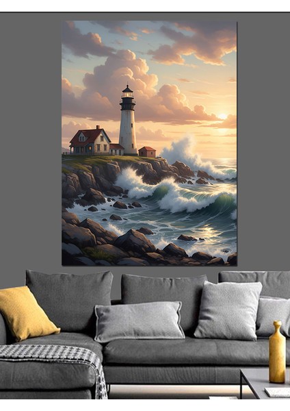 Deniz Kıyısındaki Beyaz Denizfeneri Dekoratif Kanvas - Mdf Ahşap Tablo modelleri