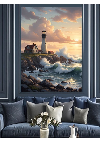 Deniz Kıyısındaki Beyaz Denizfeneri Dekoratif Kanvas - Mdf Ahşap Tablo fırsatları