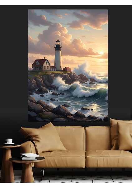 Deniz Kıyısındaki Beyaz Denizfeneri Dekoratif Kanvas - Mdf Ahşap Tablo indirimleri