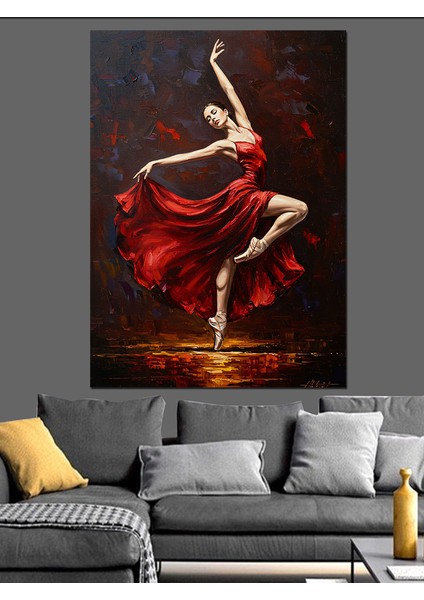Kırmızı Elbiseli Zarif Dans Dekoratif Kanvas - Mdf Ahşap Tablo