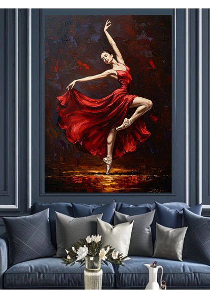 Kırmızı Elbiseli Zarif Dans Dekoratif Kanvas - Mdf Ahşap Tablo fiyatları
