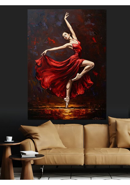 Kırmızı Elbiseli Zarif Dans Dekoratif Kanvas - Mdf Ahşap Tablo modelleri