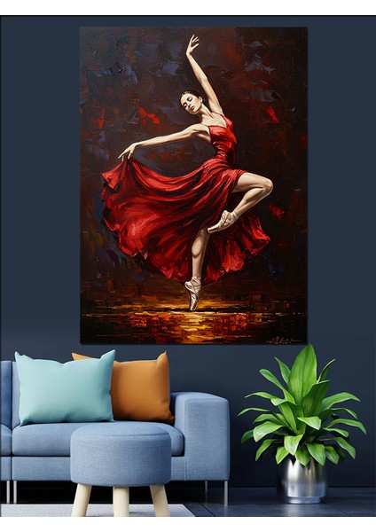 Kırmızı Elbiseli Zarif Dans Dekoratif Kanvas - Mdf Ahşap Tablo fırsatları