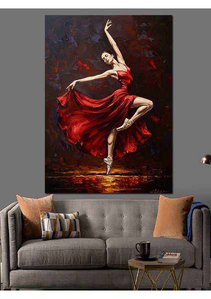 Kırmızı Elbiseli Zarif Dans Dekoratif Kanvas - Mdf Ahşap Tablo indirimleri