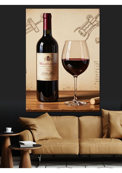 Şarap Şişesi Kırmızı Kadeh Dekoratif Kanvas - Mdf Ahşap Tablo fiyatları