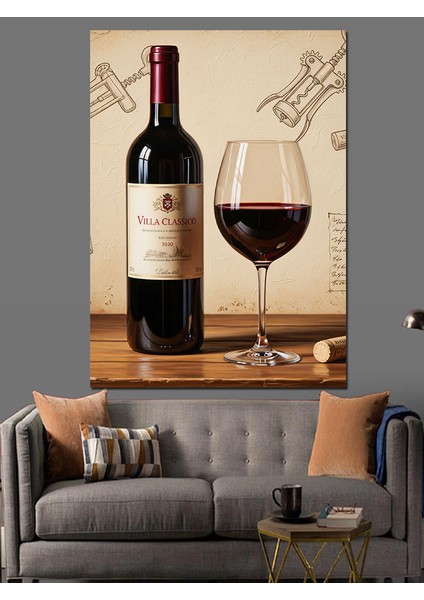 Şarap Şişesi Kırmızı Kadeh Dekoratif Kanvas - Mdf Ahşap Tablo fırsatları