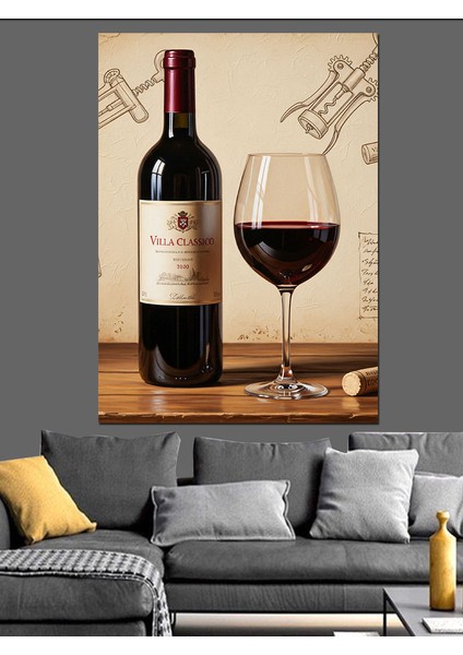 Şarap Şişesi Kırmızı Kadeh Dekoratif Kanvas - Mdf Ahşap Tablo indirimleri