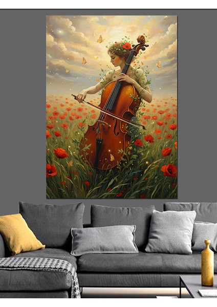 Keman Çalan Çiçekli Kadın Dekoratif Kanvas - Mdf Ahşap Tablo