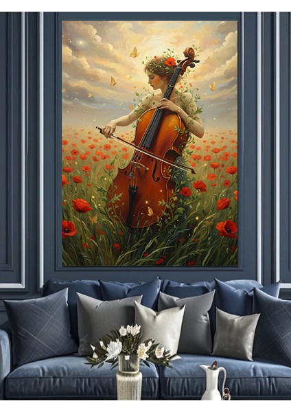 Keman Çalan Çiçekli Kadın Dekoratif Kanvas - Mdf Ahşap Tablo fiyatları