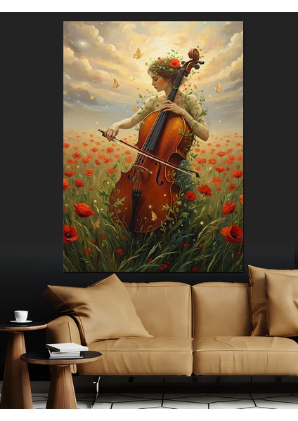 Keman Çalan Çiçekli Kadın Dekoratif Kanvas - Mdf Ahşap Tablo modelleri