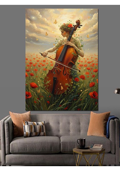 Keman Çalan Çiçekli Kadın Dekoratif Kanvas - Mdf Ahşap Tablo indirimleri