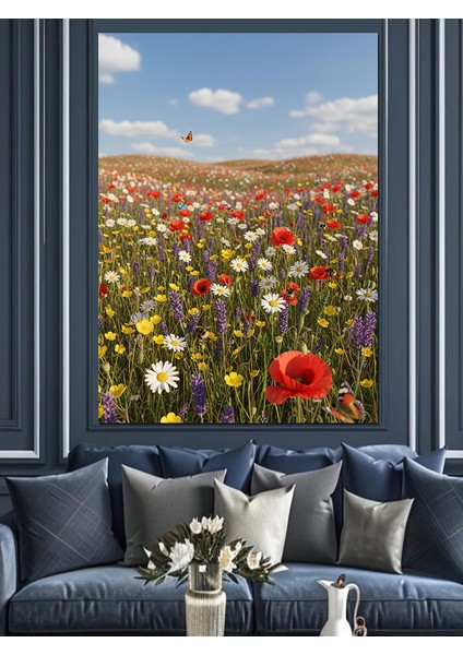 Çiçek Tarlası Balon Manzarası Dekoratif Kanvas - Mdf Ahşap Tablo fiyatları