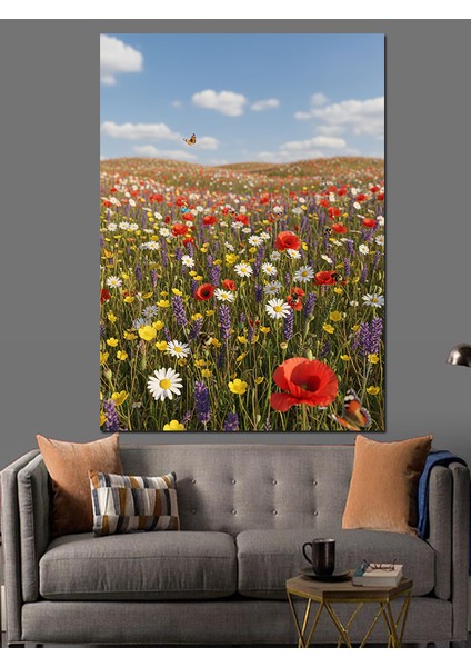 Çiçek Tarlası Balon Manzarası Dekoratif Kanvas - Mdf Ahşap Tablo indirimleri