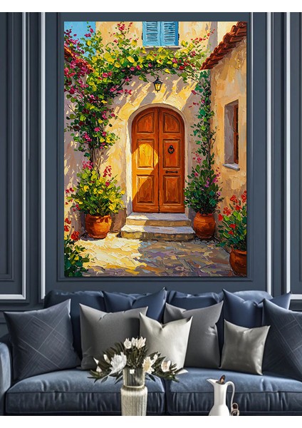 Kapı Önünde Çiçek Manzarası Dekoratif Kanvas - Mdf Ahşap Tablo