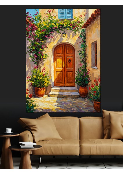 Kapı Önünde Çiçek Manzarası Dekoratif Kanvas - Mdf Ahşap Tablo fiyatları