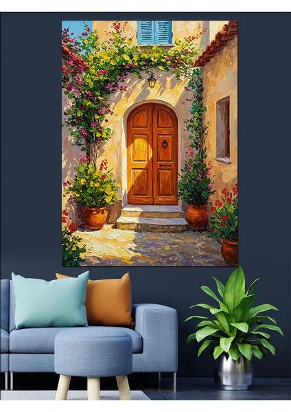 Kapı Önünde Çiçek Manzarası Dekoratif Kanvas - Mdf Ahşap Tablo modelleri
