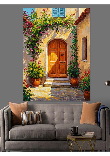 Kapı Önünde Çiçek Manzarası Dekoratif Kanvas - Mdf Ahşap Tablo fırsatları