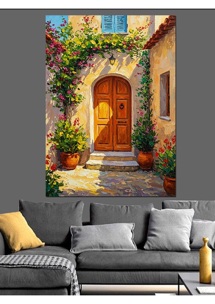 Kapı Önünde Çiçek Manzarası Dekoratif Kanvas - Mdf Ahşap Tablo indirimleri
