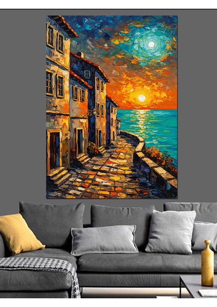 Akdeniz Sokağı Günbatımı Manzara Dekoratif Kanvas - Mdf Ahşap Tablo fiyatları