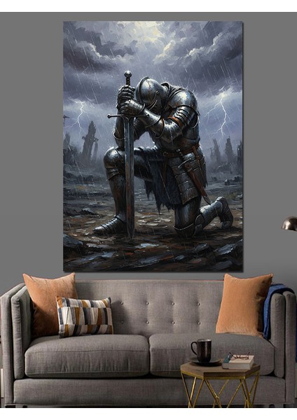 Siyah Düşünen Şovalye Adam Dekoratif Kanvas - Mdf Ahşap Tablo fiyatları
