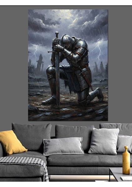 Siyah Düşünen Şovalye Adam Dekoratif Kanvas - Mdf Ahşap Tablo modelleri