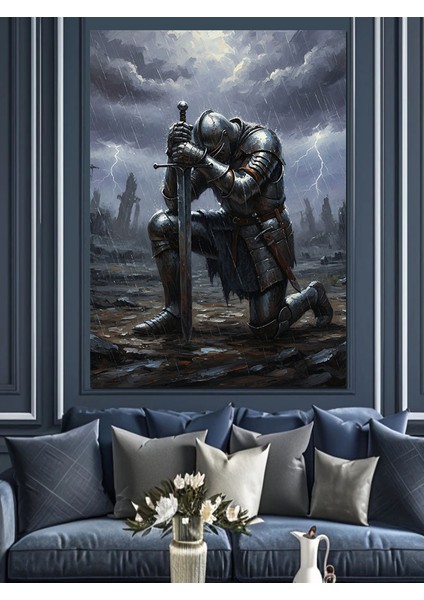 Siyah Düşünen Şovalye Adam Dekoratif Kanvas - Mdf Ahşap Tablo fırsatları