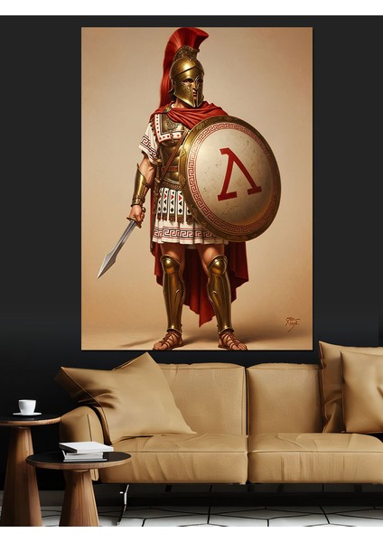 Kırmızı Savaşçı Zırh Asker Dekoratif Kanvas - Mdf Ahşap Tablo