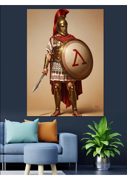 Kırmızı Savaşçı Zırh Asker Dekoratif Kanvas - Mdf Ahşap Tablo fiyatları