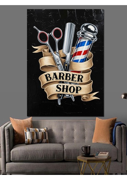 Berber Dükkanı Vintage Logo Dekoratif Kanvas - Mdf Ahşap Tablo fiyatları