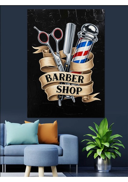 Berber Dükkanı Vintage Logo Dekoratif Kanvas - Mdf Ahşap Tablo modelleri