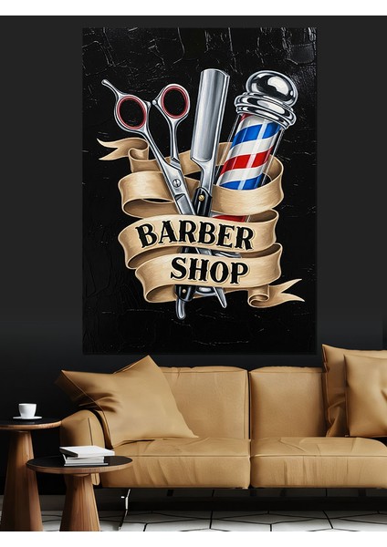 Berber Dükkanı Vintage Logo Dekoratif Kanvas - Mdf Ahşap Tablo fırsatları