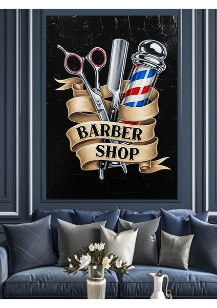 Berber Dükkanı Vintage Logo Dekoratif Kanvas - Mdf Ahşap Tablo indirimleri