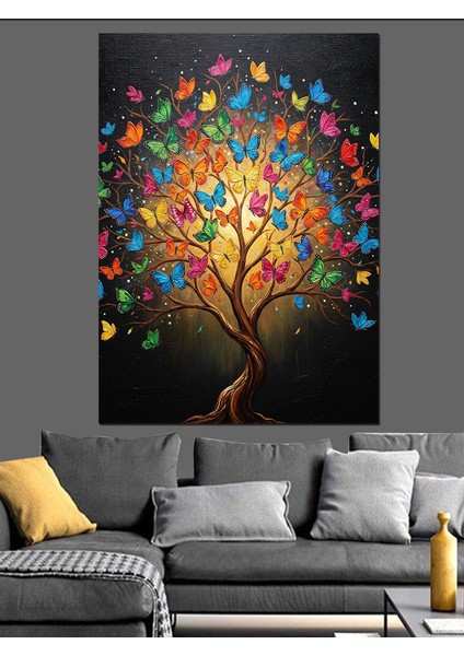 Kalp Şeklinde Ağaç Renkli Dekoratif Kanvas - Mdf Ahşap Tablo