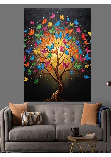 Kalp Şeklinde Ağaç Renkli Dekoratif Kanvas - Mdf Ahşap Tablo fiyatları