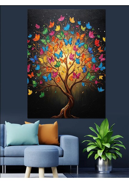 Kalp Şeklinde Ağaç Renkli Dekoratif Kanvas - Mdf Ahşap Tablo modelleri