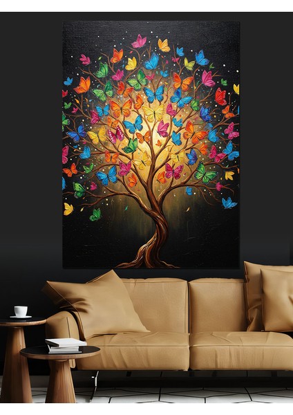 Kalp Şeklinde Ağaç Renkli Dekoratif Kanvas - Mdf Ahşap Tablo fırsatları