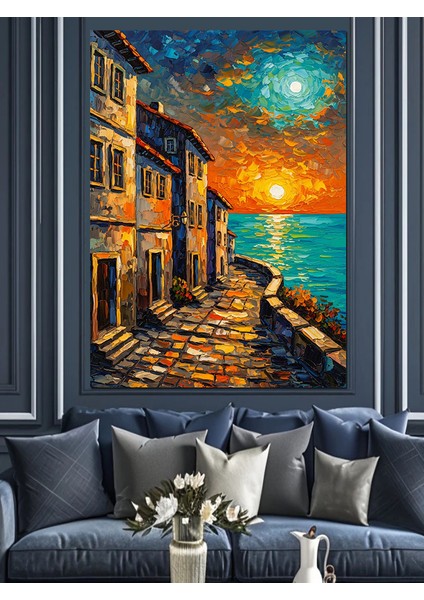 Akdeniz Sokağı Günbatımı Manzara Dekoratif Kanvas - Mdf Ahşap Tablo modelleri