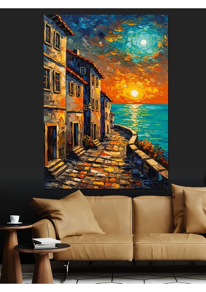 Akdeniz Sokağı Günbatımı Manzara Dekoratif Kanvas - Mdf Ahşap Tablo fırsatları