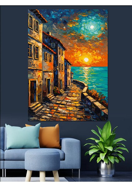Akdeniz Sokağı Günbatımı Manzara Dekoratif Kanvas - Mdf Ahşap Tablo indirimleri